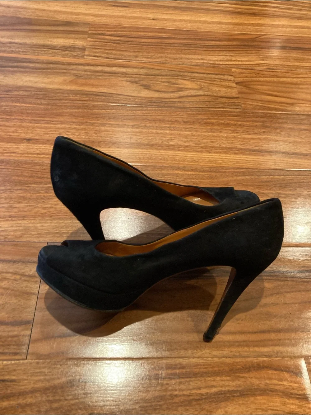 GUCCI Black Suede Peep Toe Platform Heels Pumps Shoes 37 Eur